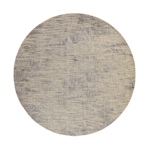 Beige, Modern Design, Fine Jacquard Hand Loomed, Wool and Art Silk, Tone on Tone, Round, Oriental 