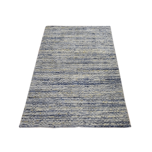 Aegean Blue, Variegated Textured Design, Modern, Hand Loomed, Pure Wool, Oriental Rug