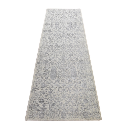 Quiet Gray, Fine Jacquard Hand Loomed, Modern Broken Cypress Tree Design, Wool and Art Silk, Thick and Plush, Runner, Oriental 