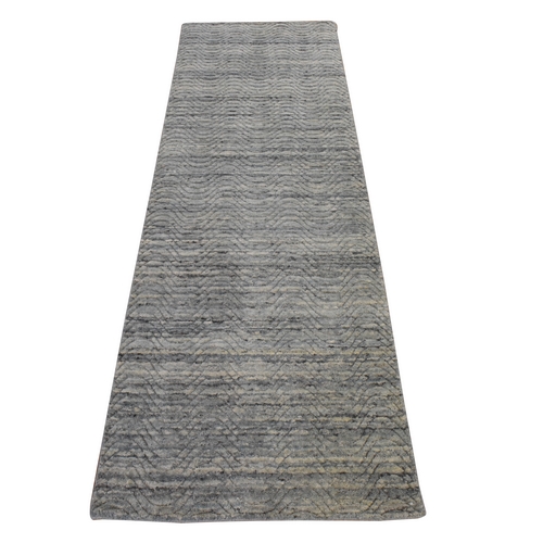 Baby Blue, Variegated Textured Design, Hand Loomed, Pure Wool, Modern, Runner, Oriental 