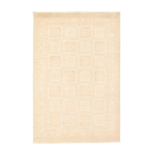 Alabaster White, Washed Out Peshawar with Khotan Design, Hand Knotted, Pure Wool, Oriental 
