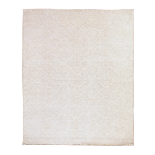 Papyrus White, Washed Out Peshawar with Goombad Design, Geometric Flowers Pattern, Hand Knotted, 100% Wool, Oriental 