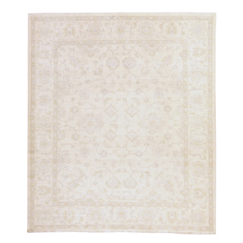 Pristine White, Washed Out Peshawar with All Over Design, Hand Knotted, Natural Wool, Oriental 