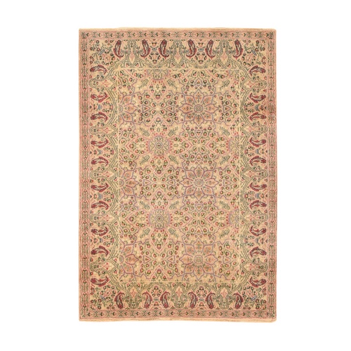 Sand Brown, Vintage Persian Ghom, Flower Design, Pure Wool, Hand Knotted, Good Condition, Full Pile, Clean, Oriental 