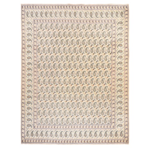 Chiffon White, Vintage Persian Kashan, Paisley Design, 100% Wool, Hand Knotted, Full Pile, Clean and Soft, Oriental 