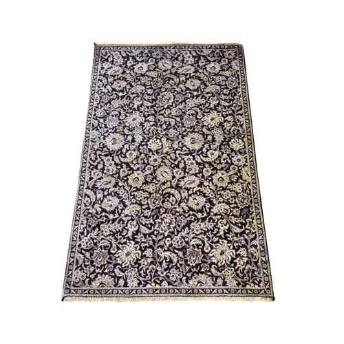 Midnight Black, 400 KPSI, Persian Ghom, All Over Design, Pure Silk, Hand Knotted, Mat, Oriental 