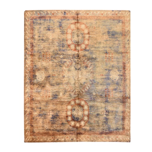Taffy Brown, Overdyed Khotan Design, Hand Knotted, Pure Silk, Oriental 