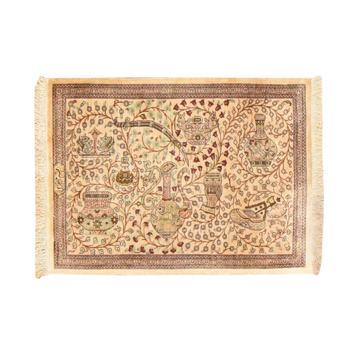 Light Brown, Pure Silk, Vintage Turkish Hereke with Grale Design, Animal Figurines, 500 KPSI, Excellent Condition, Hand Knotted, Mat, Oriental 