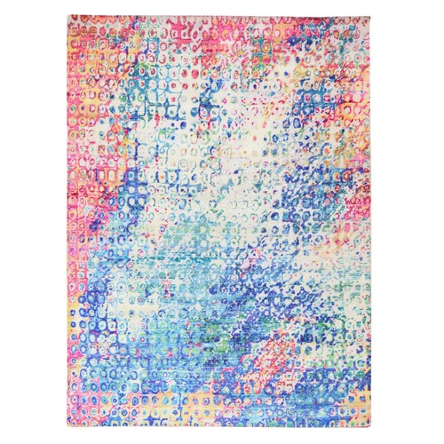 Shades of Blue, Colorful, THE PEACOCK, Sari Silk, Soft and Shiny, Hand Knotted, Oriental 