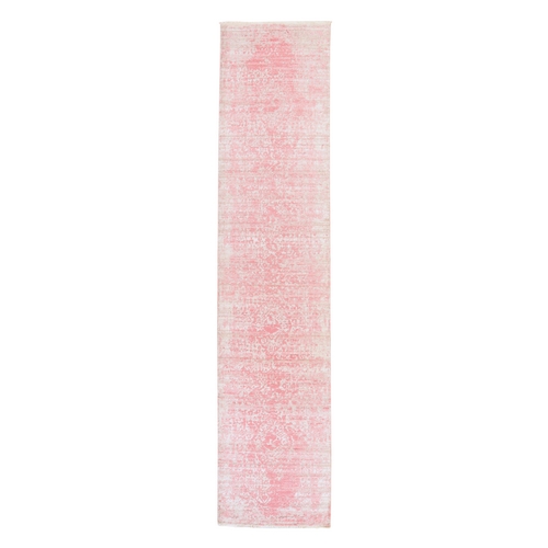 Rose Pink, Broken Persian Design, Wool and Silk, Hand Knotted, Tone on Tone, Runner, Oriental 