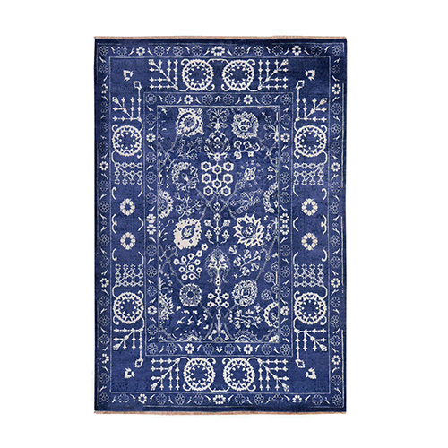 Yale Blue, Tabriz with All Over Design, Hand Knotted, Wool and Silk, Tone On Tone, Oriental 