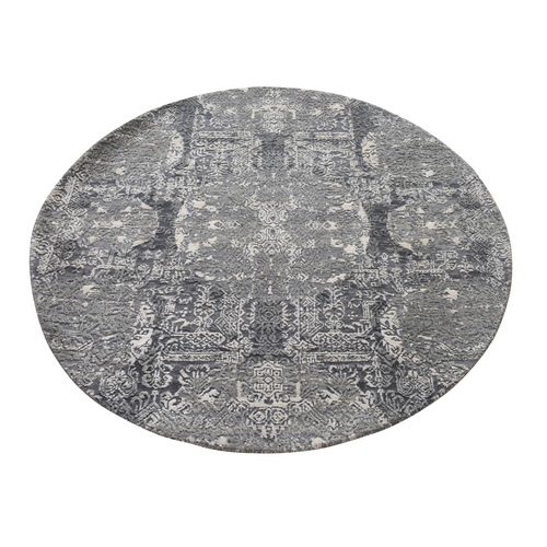 Cloud Gray, Wool and Pure Silk, Jewellery Design, Hand Knotted, Round, Oriental 