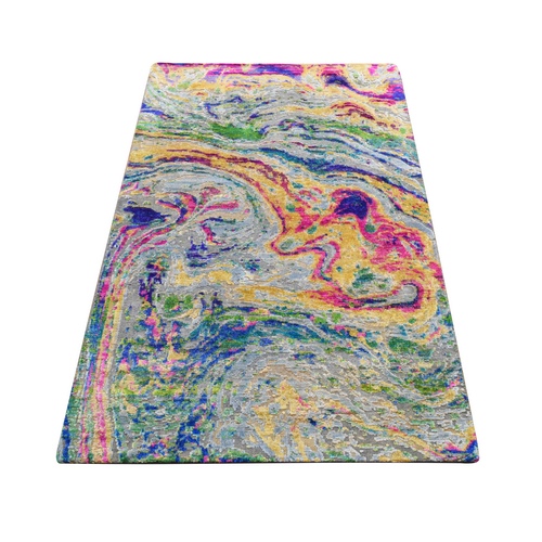 Colorful, The Lava Design, Sari Silk with Textured Wool, Hand Knotted, Oriental 