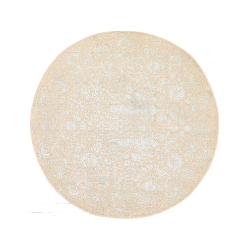 Peach Color, Broken Cypress Tree Design, Wool and Silk, Thick and Plush, Hand Loomed, Round, Oriental 