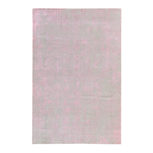 Quartz Pink, Transitional Design, Tone on Tone, Wool and Art Silk, Fine Jacquard Hand Loomed, Oriental 