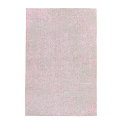 Quartz Pink, Transitional Design, Tone on Tone, Wool and Art Silk, Fine Jacquard Hand Loomed, Oriental Rug