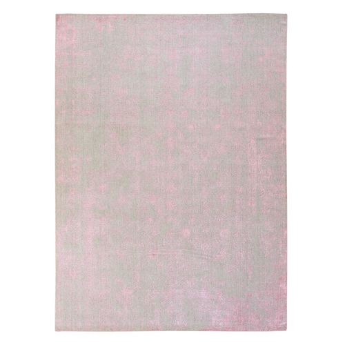 Quartz Pink, Transitional Design, Tone on Tone, Wool and Art Silk, Fine Jacquard Hand Loomed, Oriental Rug