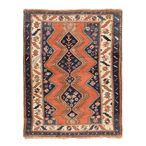 Tangerine Orange, Antique Caucasian Kazak with Serrated Medallions, Excellent Condition, Full Pile, Hand Knotted, Pure Wool, Oriental 