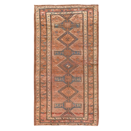 Light Brown, Antique Caucasian Kazak with Geometric Medallions and Animal Figurines, Even Wear, Distinct Abrash, Hand Knotted, Pure Wool, Wide Runner, Oriental 