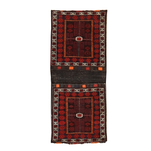 Crimson Red, Vintage Baluch Saddle Bag, Hand Knotted, 100% Wool, Runner, Oriental 