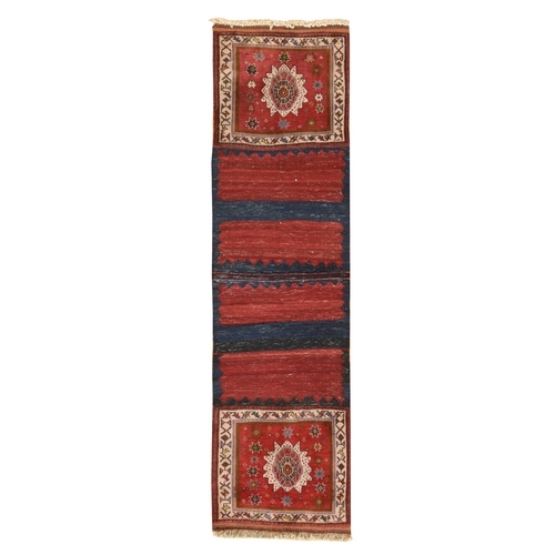 Crimson Red, Perisan Qashqai Village, Saddle Bag Design, Hand Knotted, 100% Wool, Narrow Runner, Oriental 