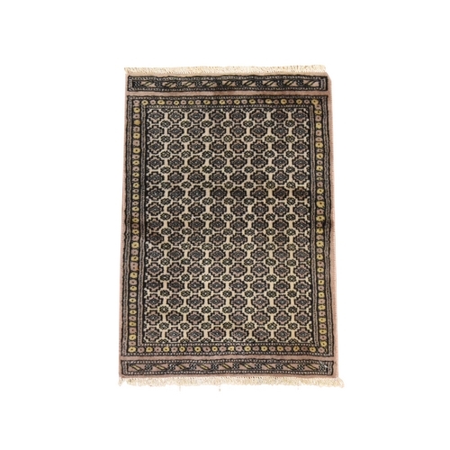Chiffon White, Bokara Repetitive Design, Hand Knotted, 100% Wool, Mat, Oriental 