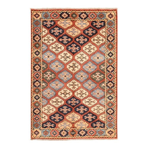 Yam Orange, Afghan Ersari with Repetitive Design, Pure Wool, Hand Knotted, Oriental 
