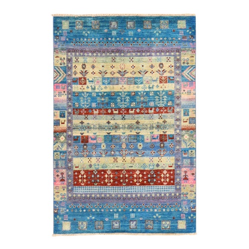 Diva Blue, Fine Kashkuli Gabbeh with Small Animal Figurines, Hand Knotted, Natural Dyes, Pure Wool, Oriental 