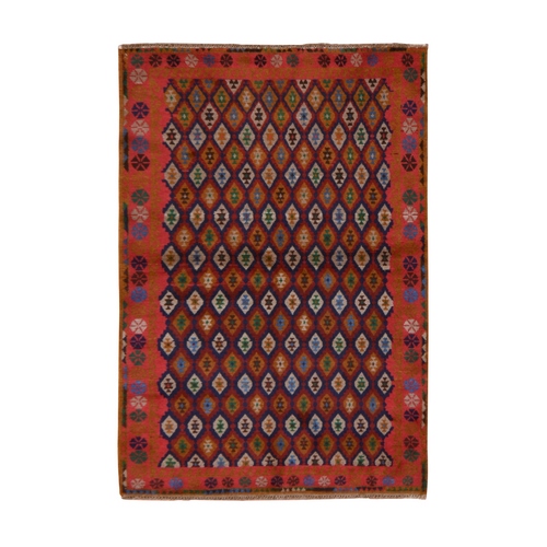 Syrah Red, Colorful Afghan Baluch with Geometric Design, Hand Knotted, Pure Wool, Oriental 
