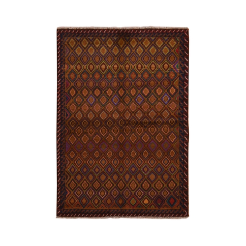 Sierra Brown, Colorful Afghan Baluch with Tribal Design, Pure Wool, Hand Knotted, Oriental 
