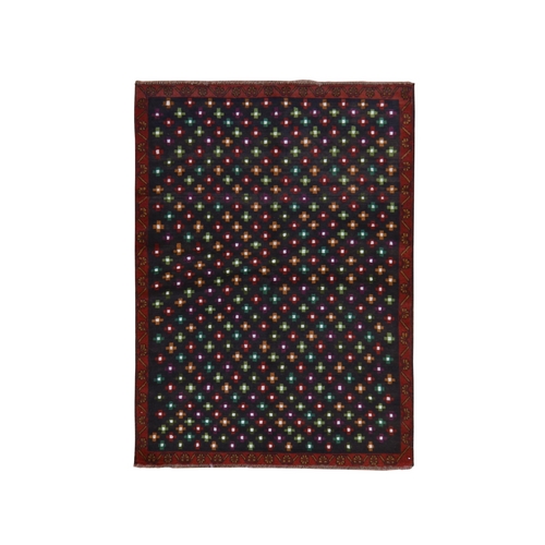 Charcoal Black, Colorful Afghan Baluch with Geometric Design, Hand Knotted, Pure Wool, Oriental 