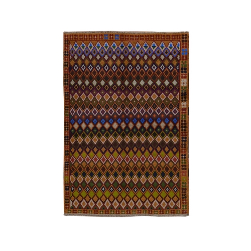 Honey Brown, Colorful Afghan Baluch with Geometric Design, Hand Knotted, Pure Wool, Oriental 