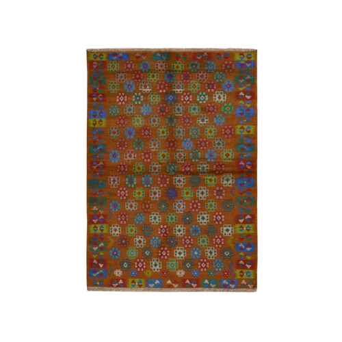 Caramel Brown, Colorful Afghan Baluch with Geometric Design, Hand Knotted, Pure Wool, Oriental 