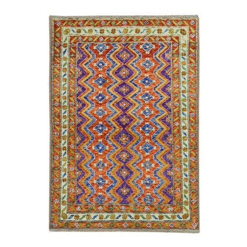 Burnt Orange, Colorful Afghan Baluch with Geometric Design, Hand Knotted, Pure Wool, Oriental 