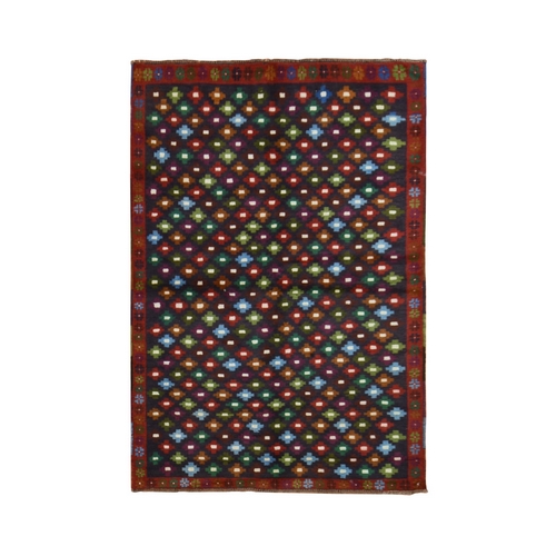 Graphite Black, Colorful Afghan Baluch with Geometric Design, Hand Knotted, Pure Wool, Oriental 