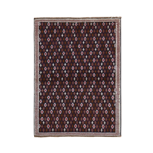 Graphite Blue, Colorful Afghan Baluch with Geometric Design, Hand Knotted, Pure Wool, Oriental 