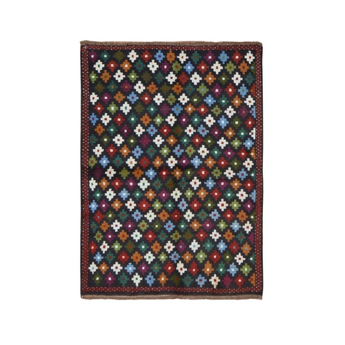 Graphite Blue, Colorful Afghan Baluch with Geometric Design, Hand Knotted, Pure Wool, Oriental 