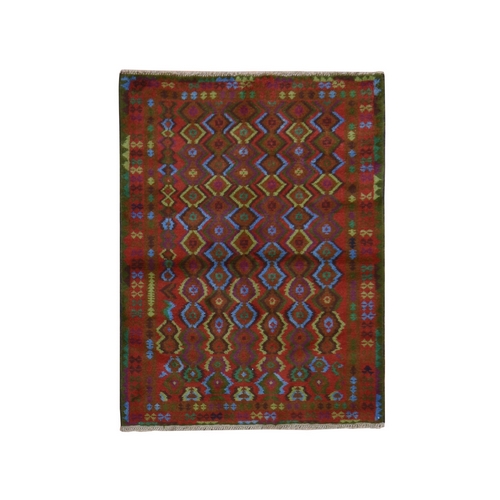 Salsa Red, Colorful Afghan Baluch with Geometric Design, Hand Knotted, Pure Wool, Oriental 