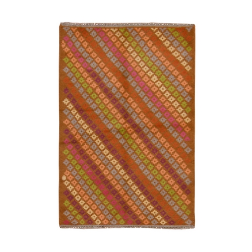 Honey Brown, Colorful Afghan Baluch with Geometric Design, Hand Knotted, Pure Wool, Oriental Rug