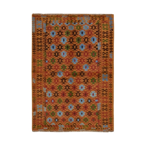 Tawny Brown, Colorful Afghan Baluch with Geometric Design, Hand Knotted, Pure Wool, Oriental Rug