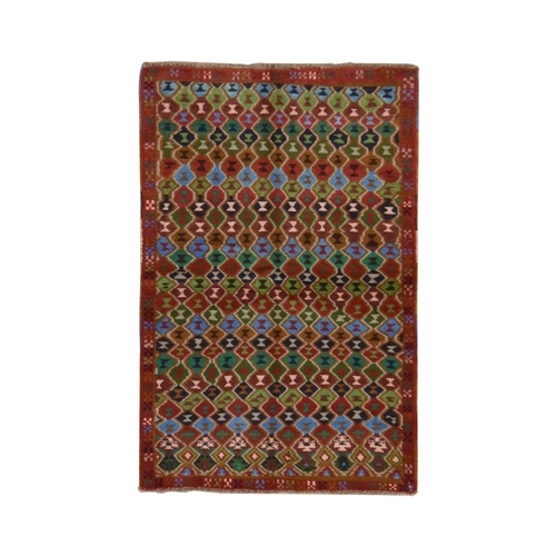 Salsa Red, Colorful Afghan Baluch with Geometric Design, Hand Knotted, Pure Wool, Oriental Rug