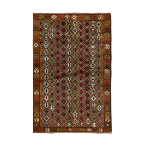 Sierra Brown, Colorful Afghan Baluch with Geometric Design, Hand Knotted, Pure Wool, Oriental Rug