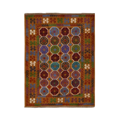 Honey Brown, Colorful Afghan Baluch with Geometric Design, Hand Knotted, Pure Wool, Oriental Rug