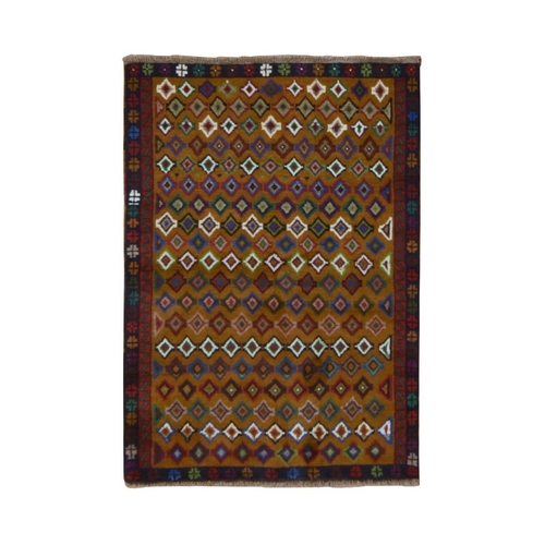 Sierra Brown, Colorful Afghan Baluch with Geometric Design, Hand Knotted, Pure Wool, Oriental Rug