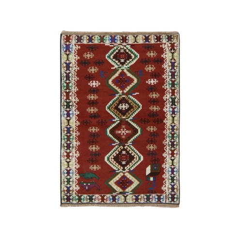 Savvy Red, Colorful Afghan Baluch with Geometric Design, Hand Knotted, Pure Wool, Oriental Rug