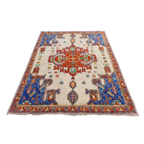 Lace White, Afghan Baluch with Tribal Design, Hand Knotted, Pure Wool, Oriental 