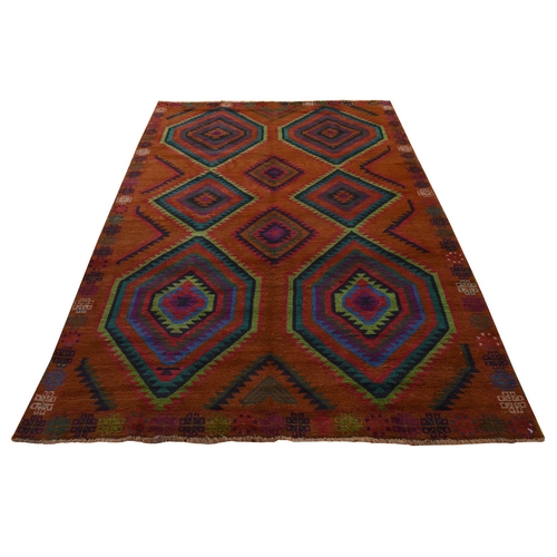 Honey Brown, Colorful Afghan Baluch with Geometric Design, Hand Knotted, Pure Wool, Oriental 