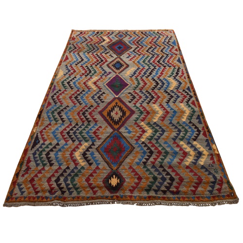 Gray, Colorful Afghan Baluch, Tribal Design, 100% Wool, Hand Knotted, Oriental 