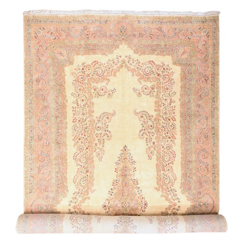 Parchment White, Vintage Persian Kirman, XL, Thick and Plush, Mint Condition, Clean, 100% Wool Pile, Hand Knotted, Oversized, Oriental 