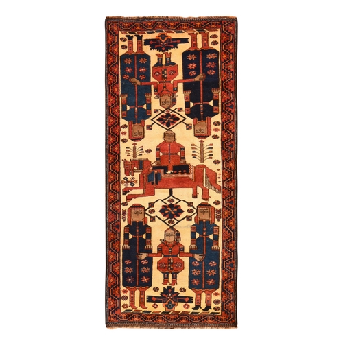 Ivory, Vintage Persian Shiraz, Pictorial, Hand Knotted, Excellent Condition, Organic Wool, Wide Runner, Oriental 